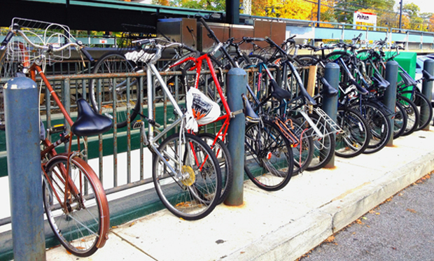 Sustainable Snapshot: Commuters’ Bicycles, Metro North Train Station, Pelham, NY