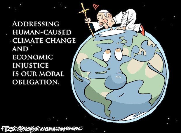 Pope Francis Climate Encyclical. David Fitzsimmons via Cagle Cartoons