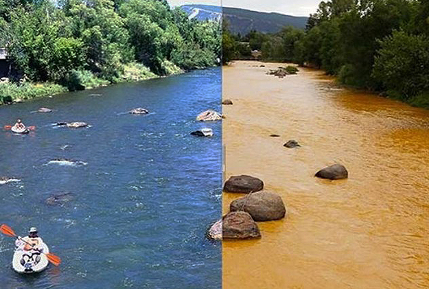 The Animas River before and after. Photo via The Durango Herald. Used with permission.